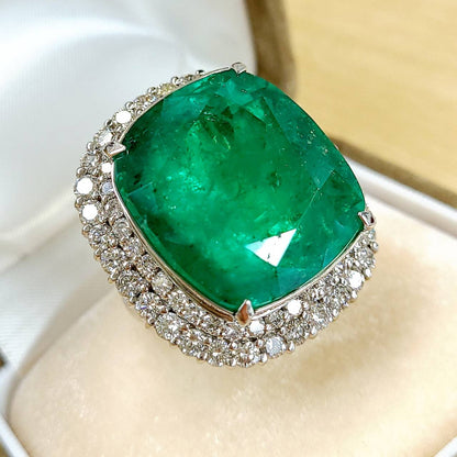 【至高のマスターピース】 最高峰コロンビア産 エメラルド 50.25ct ダイヤ 3.97ct Pt900 プラチナ リング 17号