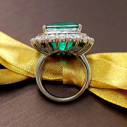 ノンオイル コロンビア産 20.32ct 天然エメラルド 3.87ct 天然ダイヤモンド プラチナ Pt900 リング 指輪【GRS鑑別書付】