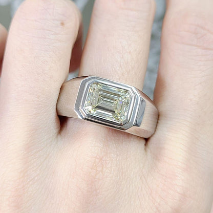 Unisex! Outstanding presence! Unique brilliance! Emerald cut 3.232ct natural diamond VS-1 platinum Pt950 ring with grading report