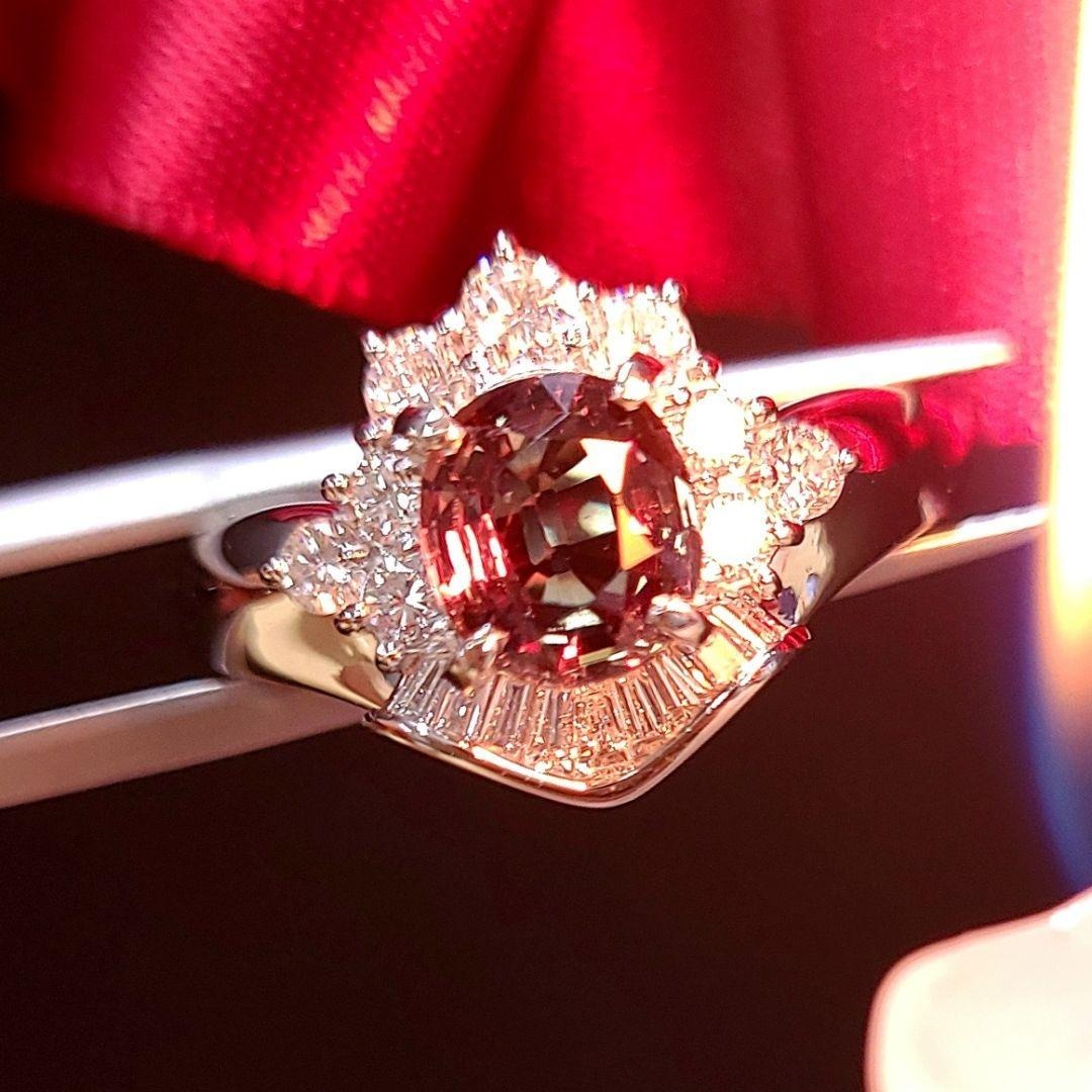 색상 격변] 1.09ct 천연 알렉산드라이트 0.51ct 다이아몬드 플래티넘 Pt900 반지 [보석 감별서 포함