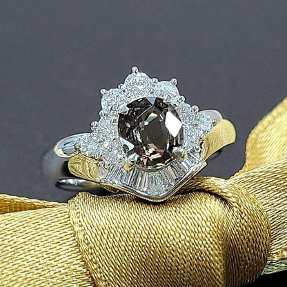 색상 격변] 1.09ct 천연 알렉산드라이트 0.51ct 다이아몬드 플래티넘 Pt900 반지 [보석 감별서 포함