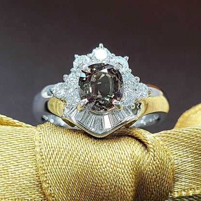 색상 격변] 1.09ct 천연 알렉산드라이트 0.51ct 다이아몬드 플래티넘 Pt900 반지 [보석 감별서 포함