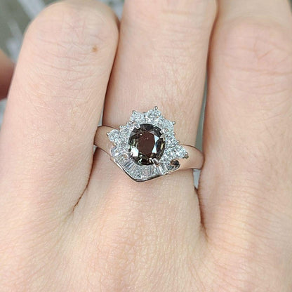 색상 격변] 1.09ct 천연 알렉산드라이트 0.51ct 다이아몬드 플래티넘 Pt900 반지 [보석 감별서 포함