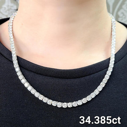 究極の輝き 34.385ct 天然ダイヤモンド VS-2 G〜Hカラー プラチナPt900 テニスネックレス【全石 中央宝石研究所ソーティング付】