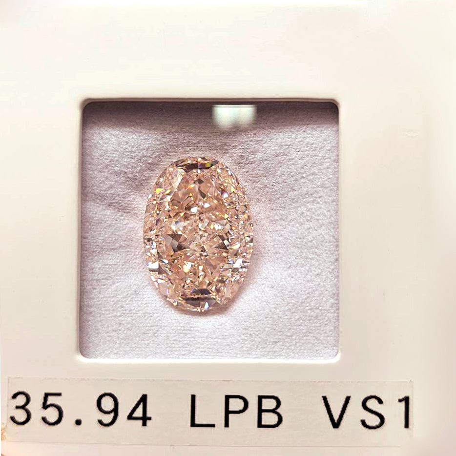 超級稀有的大型35.94CT天然粉紅色鑽石淺粉紅色棕色VS1橢圓形切開[與評估]