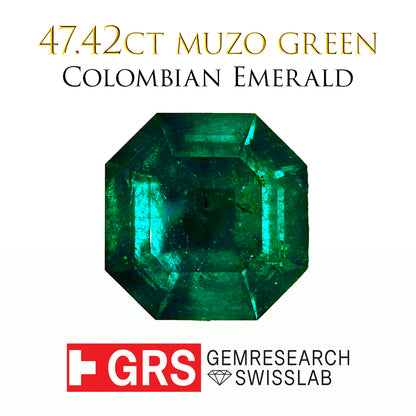 47.42ct 콜롬비아산 천연 에메랄드 루스 Muzo Green 마이너 인핸스먼트 [GRS 감별서 포함].
