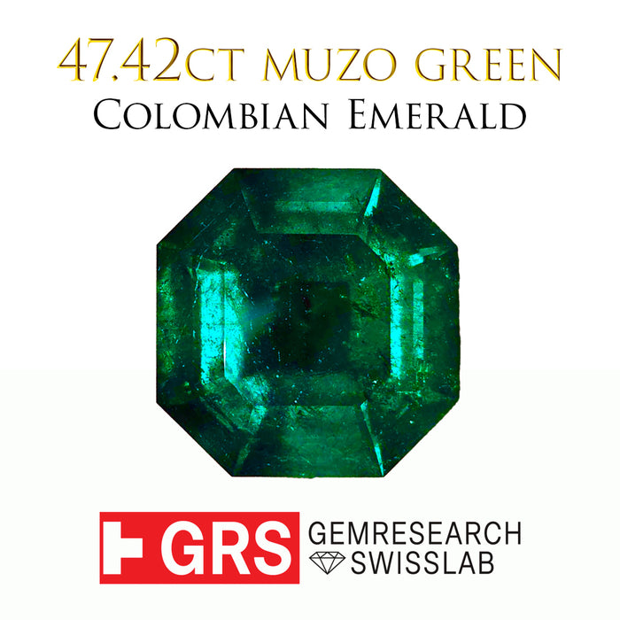 47.42ct コロンビア産 天然エメラルド ルース Muzo Green マイナーエンハンスメント 【GRS鑑別書付】