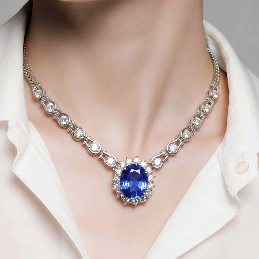 기적의 딥 블루】9.47ct 스리랑카 산 비 가열 사파이어 2.87ct 다이아몬드 플래티넘 Pt900 목걸이 [GIA 감별 첨부].
