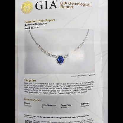 기적의 딥 블루】9.47ct 스리랑카 산 비 가열 사파이어 2.87ct 다이아몬드 플래티넘 Pt900 목걸이 [GIA 감별 첨부].