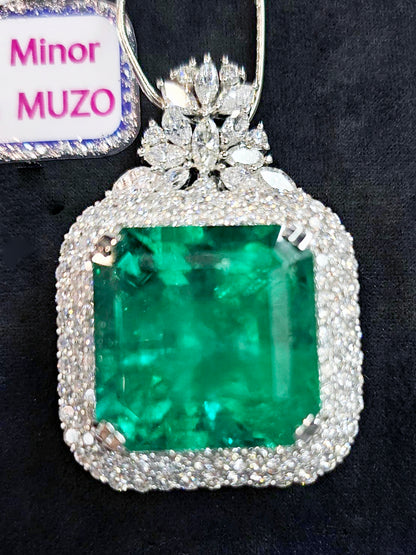 세계 최대의 품질 콜롬비아의 오래된 광산 Muzo 67.586ct Natural Emerald Total 9.12ct Natural Diamond PT900 플래티넘 펜던트 목걸이 [GRS 차이]