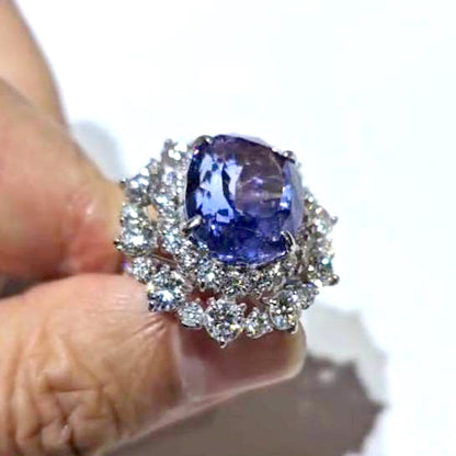 超罕見的大型大加熱15CT 15CT克什米爾天然藍寶石3.96ct天然鑽石鉑Pt950戒指[帶識別]