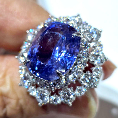 超罕見的大型大加熱15CT 15CT克什米爾天然藍寶石3.96ct天然鑽石鉑Pt950戒指[帶識別]