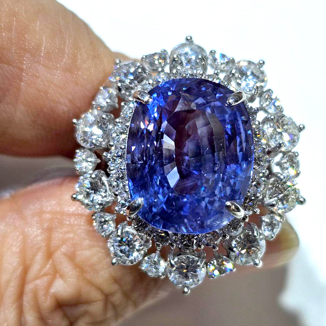 超罕见的大型大加热15CT 15CT克什米尔天然蓝宝石3.96ct天然钻石铂Pt950戒指[带识别]