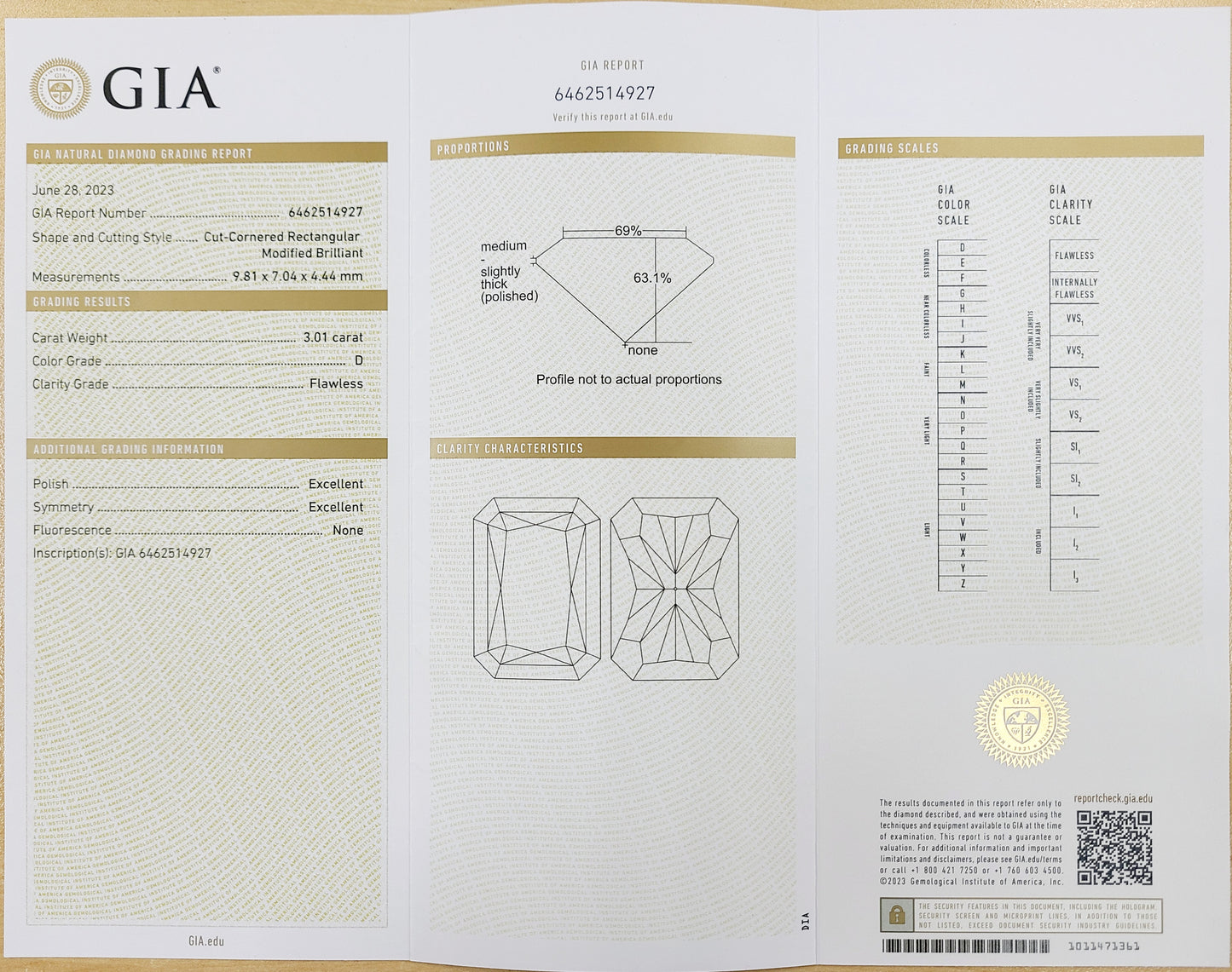 3.01ct D Flawless 2Ex Type2A Natural Diamond Rouse Rectane Gulf Cut Ruth [GIA Appraisal]