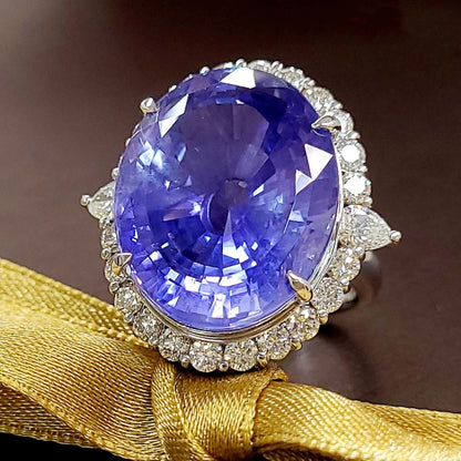 World Rare! 39.71ct Unheated No Heat Natural Color Change Sapphire from Sri Lanka 2.12ct Natural Diamond Platinum PT900 Ring [with GIA Certificate].
