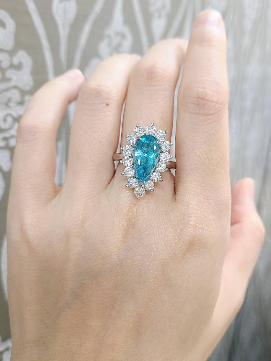 非加熱 ノーヒート ブラジル産 ネオンブルー 3.47ct 天然パライバトルマリン 2.13ct 天然ダイヤモンド プラチナ PT900 リ ...