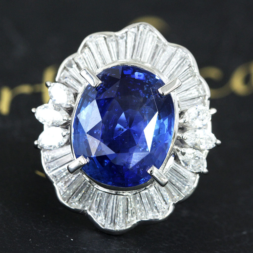 Sri Lankan royal blue unheated sapphire 11.412ct natural diamond 3.02ct platinum Pt900 ring with GIA certificate