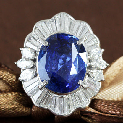 스리랑카 로얄 블루 비열 자연 사파이어 11.412ct 천연 다이아몬드 3.02ct 플래티넘 PT900 링 링 링 스톤