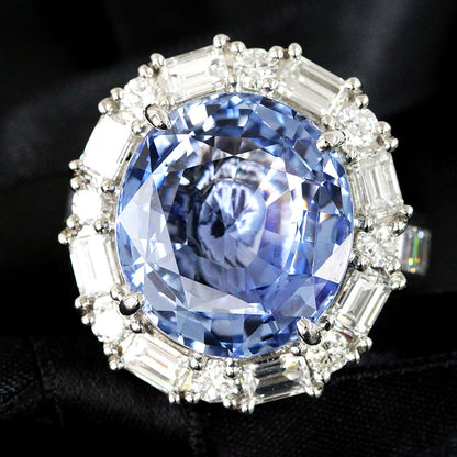 스리랑카 비열 자연 사파이어 18.741ct 천연 다이아몬드 3.47ct 플래티넘 PT900 링 링 방지석 [토론]