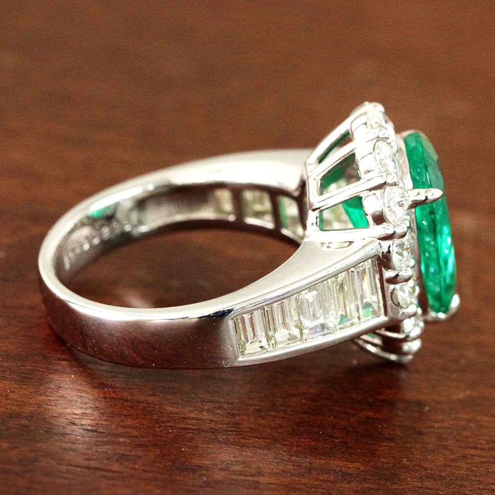 Ultra Rare Non-Oil Top Quality Colombian Emerald 3.49ct Natural Diamond Platinum Pt900 Ring Ring May Birthstone with Certificate of Authenticity