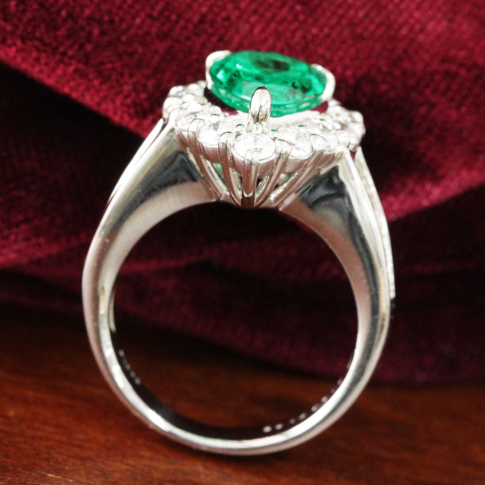 超級稀有的非油質量最高哥倫比亞天然祖母綠3.49ct天然鑽石鉑Pt900戒指環環戒指環圓環[差異]