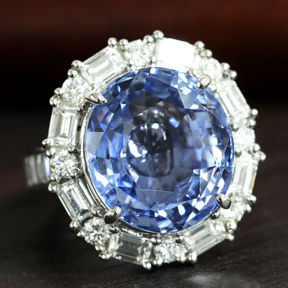 斯里兰卡非加热的天然蓝宝石18.741CT天然钻石3.47CT Platinum PT900戒指戒指诞生石[讨论]