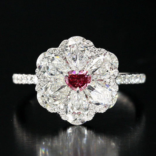 Rare! FANCY PURPLISH RED Heart Cut 0.21ct Natural Red Diamonds Total 2.32ct Natural Diamonds K18WG White Gold Ring [with GIA Certificate].