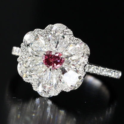 Rare! FANCY PURPLISH RED Heart Cut 0.21ct Natural Red Diamonds Total 2.32ct Natural Diamonds K18WG White Gold Ring [with GIA Certificate].