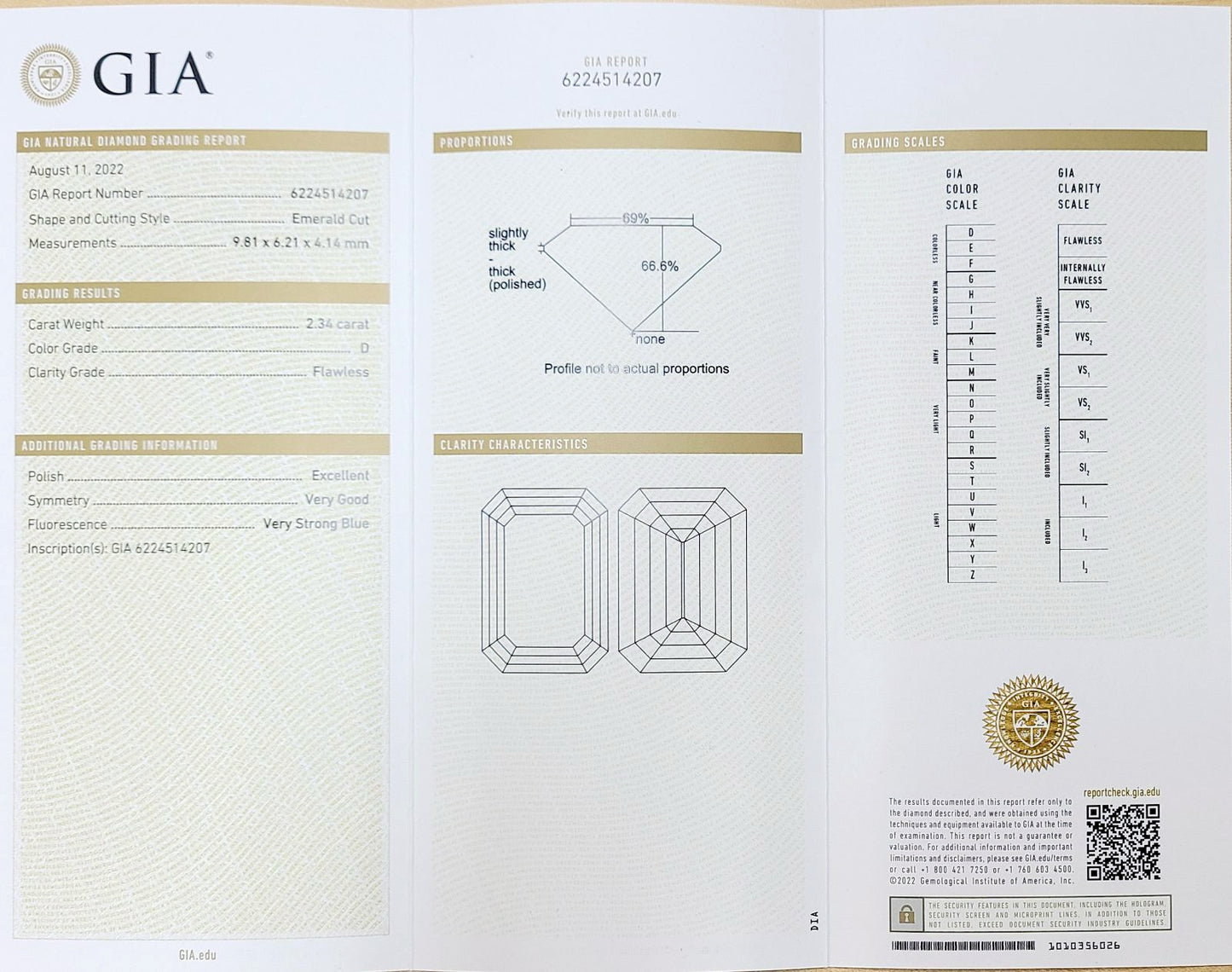 【奇跡の完全無色無傷】2.34ct D FL EX 天然ダイヤモンド エメラルドカット K18WG リング 【CGL/GIA鑑定書付】