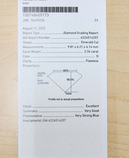 【奇跡の完全無色無傷】2.34ct D FL EX 天然ダイヤモンド エメラルドカット K18WG リング 【CGL/GIA鑑定書付】