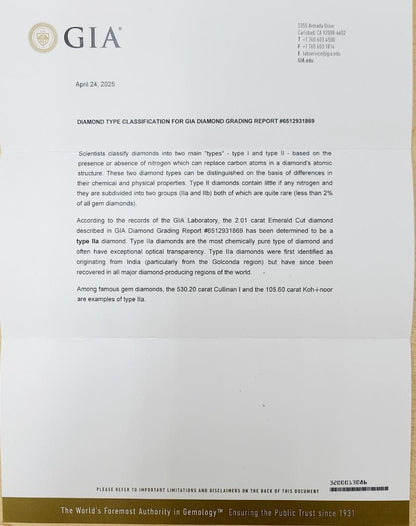 2.01ct Dカラー FL EX Type2a エメラルドカット ダイヤモンド ルース 奇跡の逸品【GIA鑑定書付】