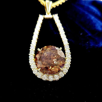 【圧巻の11ct】 天然 コニャック ブラウンダイヤモンド 11.004ct 脇石1.8ct K18YG ペンダント ネックレス 【鑑別書付】