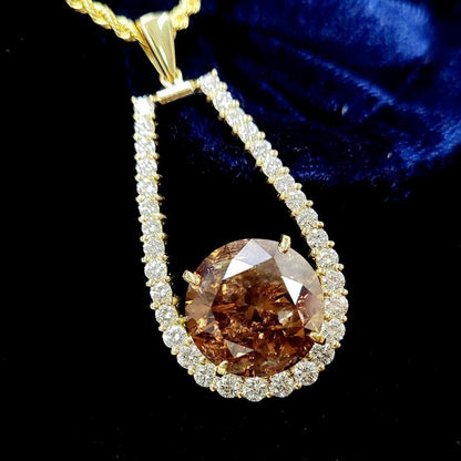 【圧巻の11ct】 天然 コニャック ブラウンダイヤモンド 11.004ct 脇石1.8ct K18YG ペンダント ネックレス 【鑑別書付】