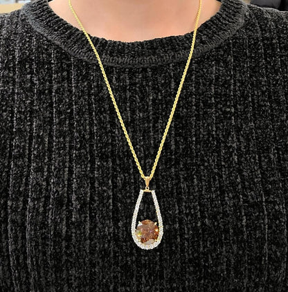 【圧巻の11ct】 天然 コニャック ブラウンダイヤモンド 11.004ct 脇石1.8ct K18YG ペンダント ネックレス 【鑑別書付】