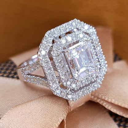 최상급 2ct 천연 다이아몬드 D VS1 에메랄드 컷 K18 WG 화이트 골드 반지 반지 4월의 탄생석 18금 【 GIA 감정서 포함 】.
