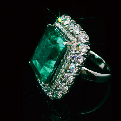 ノンオイル コロンビア産 20.32ct 天然エメラルド 3.87ct 天然ダイヤモンド プラチナ Pt900 リング 指輪【GRS鑑別書付】