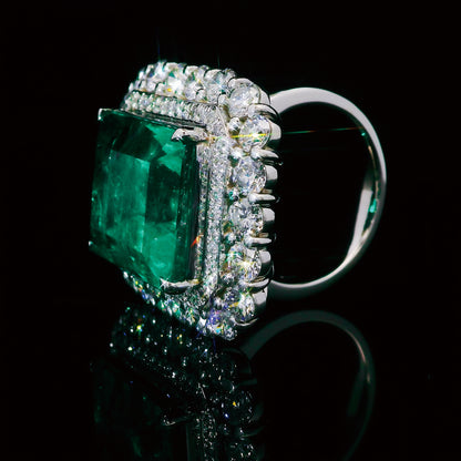 ノンオイル コロンビア産 20.32ct 天然エメラルド 3.87ct 天然ダイヤモンド プラチナ Pt900 リング 指輪【GRS鑑別書付】