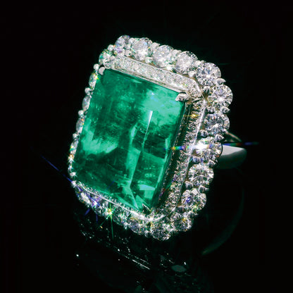 ノンオイル コロンビア産 20.32ct 天然エメラルド 3.87ct 天然ダイヤモンド プラチナ Pt900 リング 指輪【GRS鑑別書付】