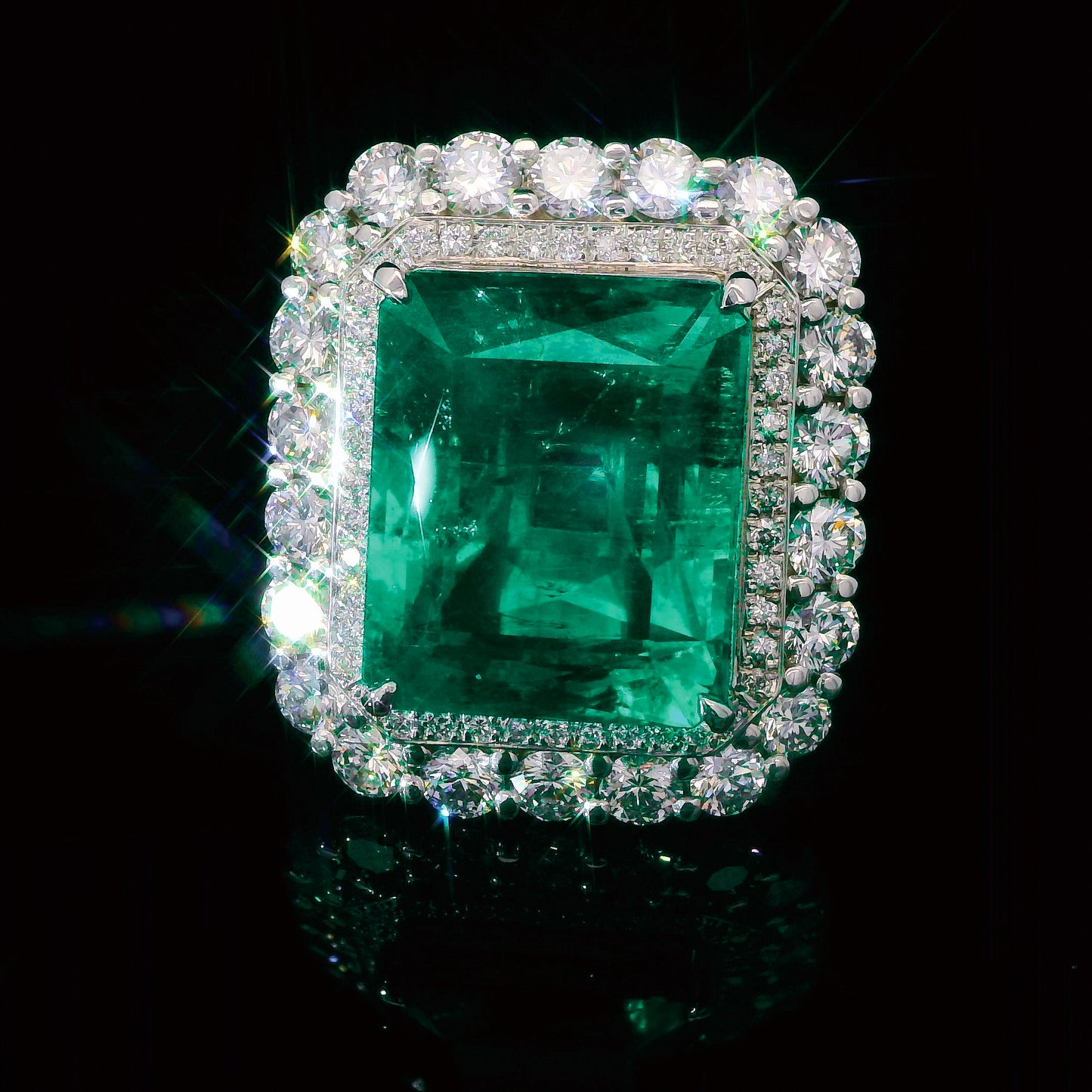 ノンオイル コロンビア産 20.32ct 天然エメラルド 3.87ct 天然ダイヤモンド プラチナ Pt900 リング 指輪【GRS鑑別書付】