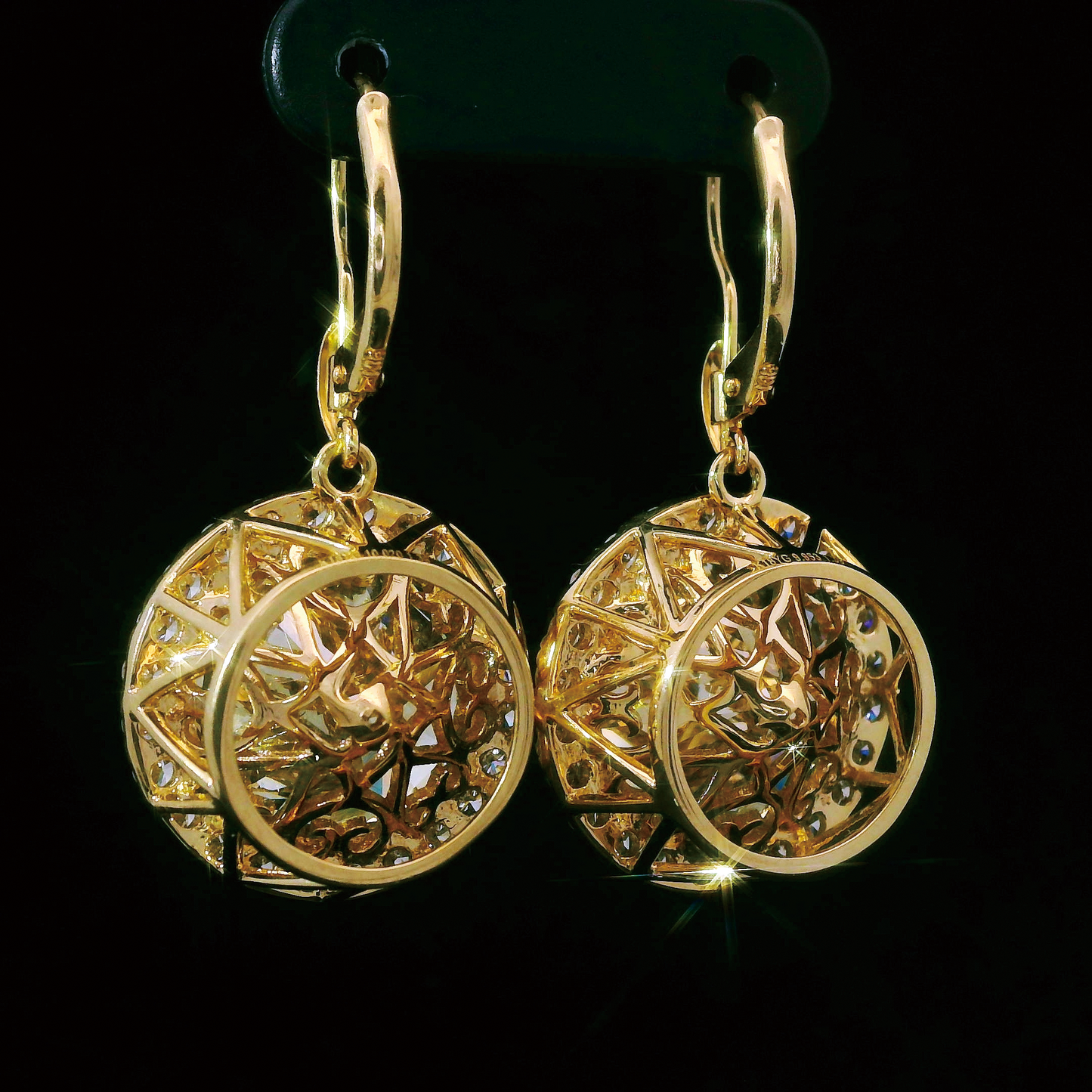 극상의 반짝임】 초대형 천연 다이아몬드 총 19.973ct 18K K18YG 옐로우 골드 드롭 귀걸이 【CGL 감정서 첨부】.