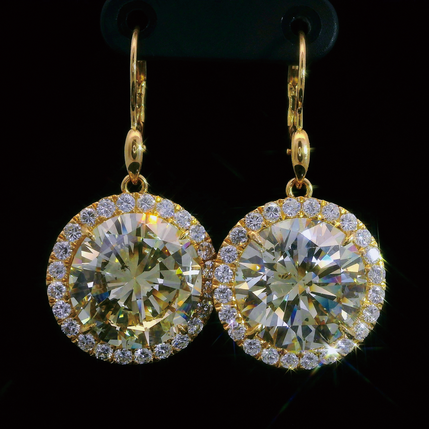 극상의 반짝임】 초대형 천연 다이아몬드 총 19.973ct 18K K18YG 옐로우 골드 드롭 귀걸이 【CGL 감정서 첨부】.
