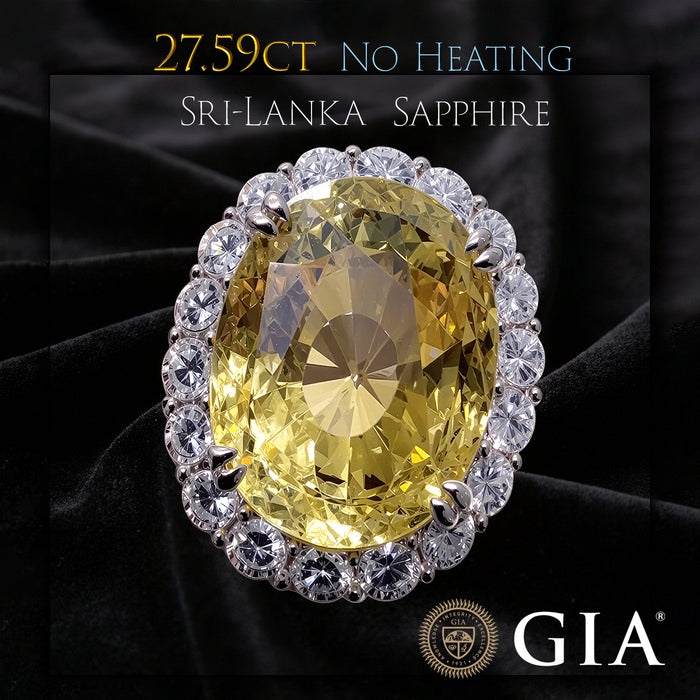 27.59ct 非加熱 スリランカ産 イエローサファイア 天然ダイヤモンド 3.13ct Pt900 リング 【GIA鑑別付】
