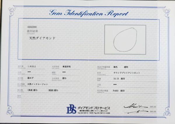 最好的10.13ct天然鑽石白金PT850鉑金項鍊4月誕生石[差異]