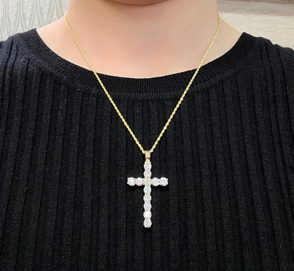 Glitter! 3.8C Natural Diamond 18 Gold K18 yg Yellow Gold Cross Pendant Necklace Cross [identification report]