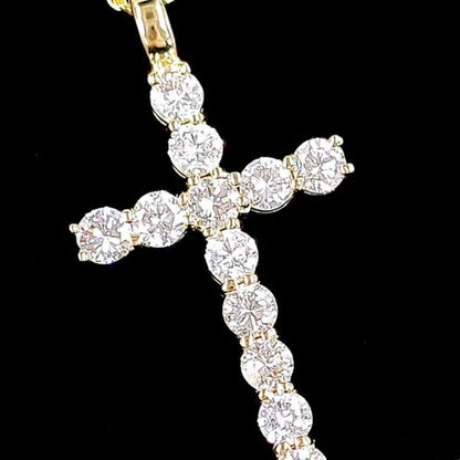 Glitter! 3.8C Natural Diamond 18 Gold K18 yg Yellow Gold Cross Pendant Necklace Cross [identification report]