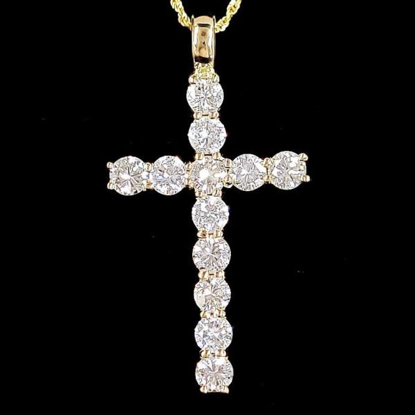 Glitter! 3.8C Natural Diamond 18 Gold K18 yg Yellow Gold Cross Pendant Necklace Cross [identification report]