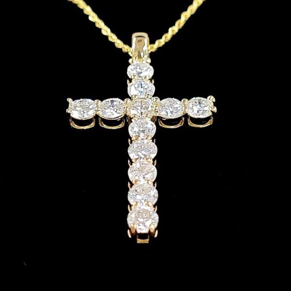 Glitter! 3.8C Natural Diamond 18 Gold K18 yg Yellow Gold Cross Pendant Necklace Cross [identification report]