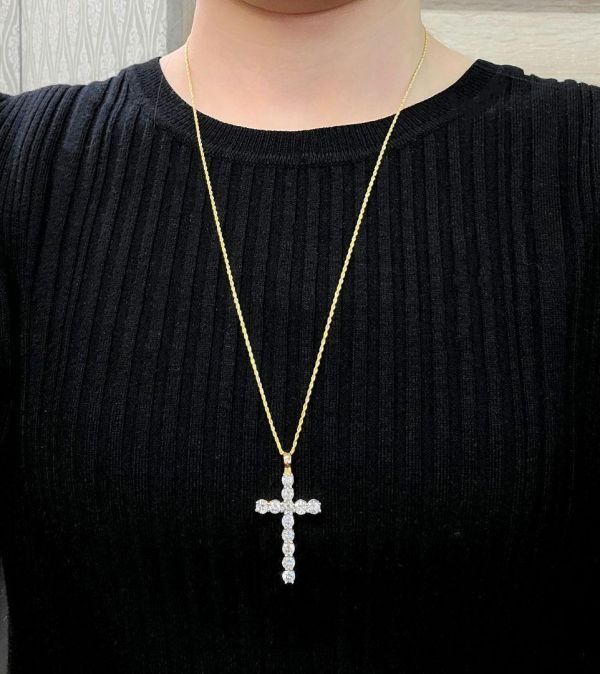 Glitter! 3.8C Natural Diamond 18 Gold K18 yg Yellow Gold Cross Pendant Necklace Cross [identification report]