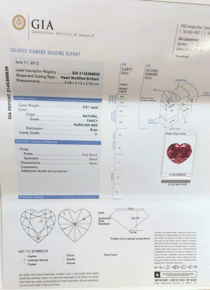 稀有的！精美的紫色红色心脏切割0.21CT天然红色钻石总2.32CT天然钻石K18WG白金戒指[GIA评估]