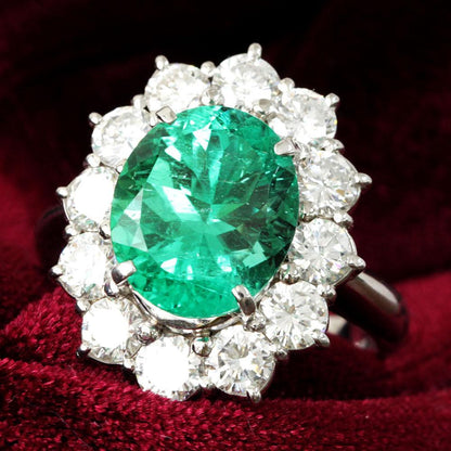 Super special product! Colombia 3.67ct Natural Emerald 1.82ct Natural Diamond PT900 Platinum Ring Ring [GIA Division]